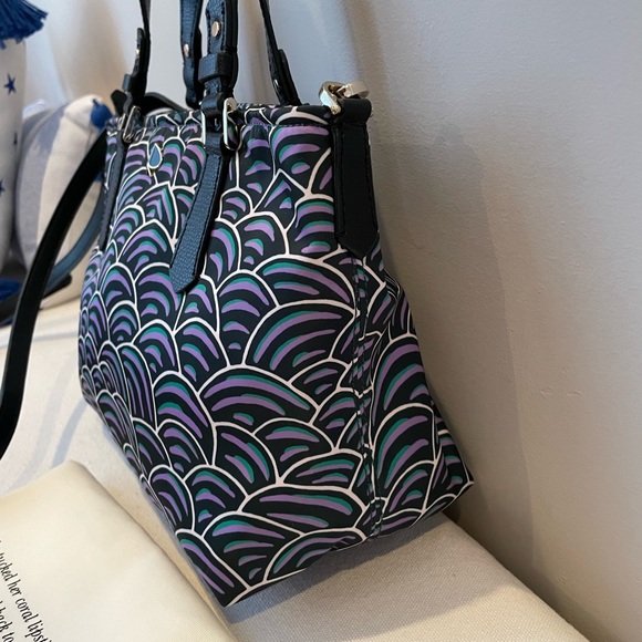 Rare Kate Spade Green & Purple on Black Satchel - Picture 2 of 12
